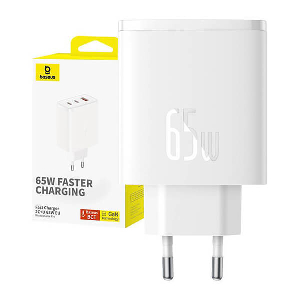 BASEUS WALL CHARGER OS-CUBE PRO 2X TYPE-C + USB 65W WHITE
