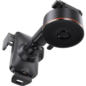 BASEUS CAR HOLDER WISDOM AUTO ALIGNMENT WITH WIRELESS CHARGING FUNCTION BLACK 15W WITH SUCTION CUP