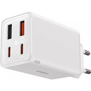 BASEUS GAN6 PRO FAST CHARGER 65W 2X USB + 2X TYPE-C MOON WHITE+ 1M 100W CABLE