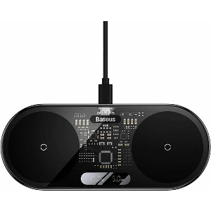 BASEUS WIRELESS QI CHARGER DIGITAL LED DISPLAY 2-IN-1 20W BLACK