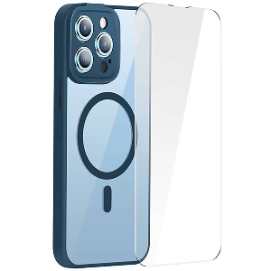 BASEUS FRAME TRANSPARENT MAGNETIC CASE AND TEMPERED GLASS SET IPHONE 14 PRO BLUE