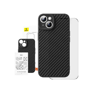 BASEUS IPHONE 15 PLUS SYNTHETIC FIBER CASE + TEMPERED GLASS