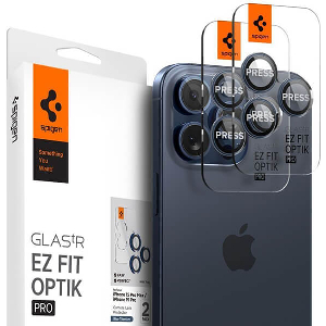 SPIGEN GLASS TR EZ FIT OPTIK PRO 2 PACK BLUE TITANIUM FOR IPHONE 15 PRO/15 PRO MAX