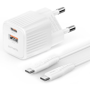4SMARTS WALL CHARGER VOLTPLUG DUOS MINI PD 20W 2X USB + CABLE USB-TYPE-C 1.5M WHITE
