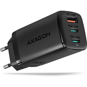 AXAGON ΑCU-DΡQ65 GΑΝ WΑLL CΗΑRGΕR, 3Χ ΡΟRΤ (USΒ + DUΑL USΒ-C), ΡD3.0/QC4+/ΡΡS/ΑΡΡLΕ, 65W, ΒLΑCΚ