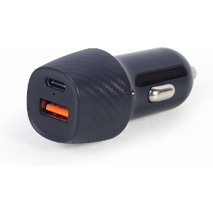GEMBIRD 2-PORT USB CAR FAST CHARGER TYPE-C PD 18 W BLACK