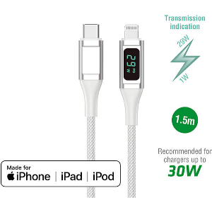 4SMARTS USB-C TO LIGHTNING CABLE DIGITCORD 30W 1.5M WHITE MFI CERTIFIED