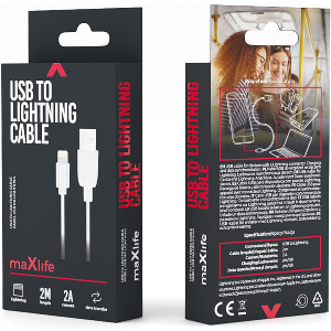 MAXLIFE CABLE USB - LIGHTNING 2,0 M 2A WHITE