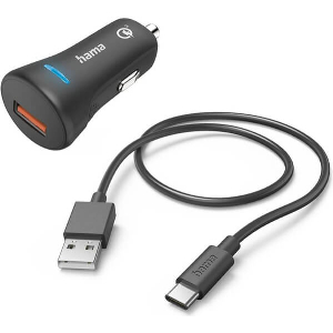HAMA 201615 CAR FAST CHARGER WITH USB-C CHARGING CABLE, QC, 19.5 W, 1.5 M, BLACK