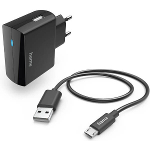 HAMA 201622 CHARGER WITH MICRO-USB CHARGING CABLE, 12 W, 1.0 M, BLACK