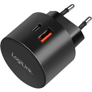 LOGILINK PA0274 DUAL USB FAST CHARGING SOCKET ADAPTER 1X USB-C PD 1X USB-A QS 20W BLACK