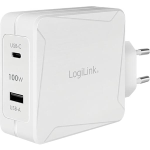 LOGILINK PA0281 DUAL USB POWER SOCKET ADAPTER 1X USB-C PD 1X USB-A 100W WHITE