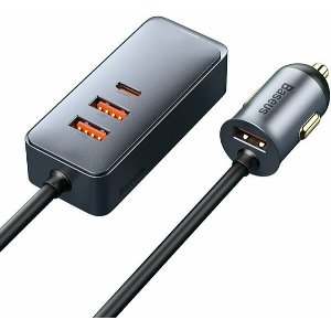 BASEUS CAR CHARGER SHARE TOGETHER + EXTENSION CORD 3X USB + TYPE-C 120W GREY