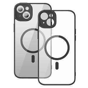 BASEUS IPHONE 14 PLUS FRAME TRANSPARENT MAGNETIC CASE + TEMPERED GLASS SET BLACK