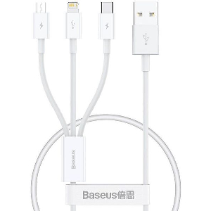 BASEUS SUPERIOR SERIES USB-A TO LIGHTNING/MICROUSB/USB-C CABLE 20W 2A 0.5M WHITE