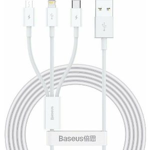 BASEUS SUPERIOR SERIES USB-A TO LIGHTNING/MICROUSB/USB-C CABLE 20W 2A 1.2M WHITE CAMLTYS-02