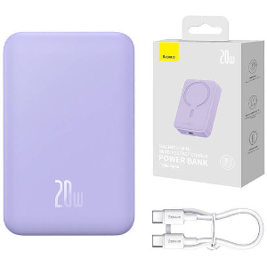 BASEUS WIRELESS POWERBANK QI 20000MAH MINI MAGNETIC MAGSAFE 20W PURPLE