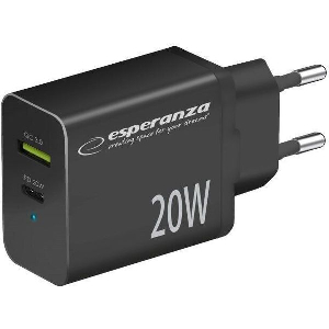 ESPERANZA EZC105K QUICK POWER CHARGER 20W USB-C PD 20W / USB-A QC 3.0 18W BLACK