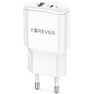 FOREVER TC-01-20AC PD QC CHARGER 1X USB-C 1X USB 20W WHITE