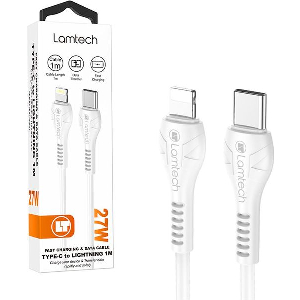 LAMTECH FAST CHARGING AND DATA CABLE TYPE-C TO LIGHTNING 1M 27W WHITE LAM114505