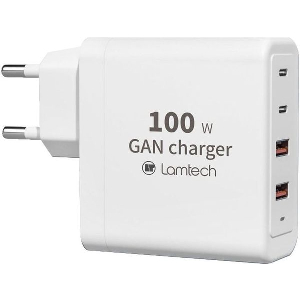LAMTECH GAN FAST CHARGER 2XTYPE-C & 2XQC3.0 OUTPUT 100W LAM113416