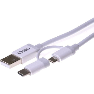 OSIO OTU-495W ΚΑΛΩΔΙΟ USB ΣΕ MICRO USB & USB TYPE C ΜΕ ΑΝΤΑΠΤΟΡΑ 1 M