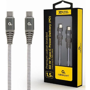 CABLEXPERT 60W TYPE-C PD PREMIUM CHARGING & DATA CABLE 1,5M SPACEGREY CC-USB2B-CMCM60-1.5M