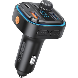 BLUETOOTH FM TRANSMITTER CAR KIT & CAR CHARGER BLUE POWER 2X USB-A +TYPE-C + MICRO-SD BLACK BPBCC08