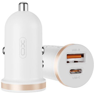 XO CC69 UNIVERSAL ΦΟΡΤΙΣΤΗΣ ΑΥΤΟΚΙΝΗΤΟΥ ΜΕ 2 ΕΞΟΔΟΥΣ 1X USB-A & 1X USB-C ΚΑΙ ΜΕ ΚΑΛΩΔΙΟ WHITE