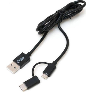 OSIO OTU-495B ΚΑΛΩΔΙΟ USB ΣΕ MICRO USB & USB TYPE C ΜΕ ΑΝΤΑΠΤΟΡΑ 1 M