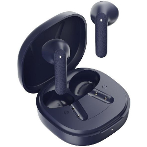 QCY AIR BLUE SEMI-EAR TWS EARBUDS, QUAD MIC ENC MULTI-POINT CONNECTION, LEATHER GRAIN CASE