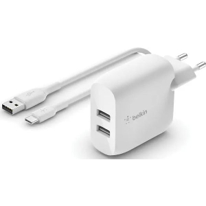 BELKIN WCE001VF1MWH BOOSTCHARGE DUAL USB TYPE-A WALL CHARGER 24W + USB-A TO USB-C CABLE