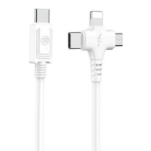 LAMTECH 3 IN 1 CHARGING TYPE-C CABLE TO TYPE-C/LIGHTNING/MICRO USB 1M WHITE LAM113119