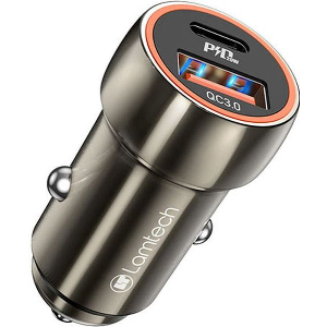 LAMTECH METAL CAR CHARGER QC3.0 & PD20W METAL GRAY LAM112662
