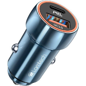 LAMTECH METAL CAR CHARGER QC3.0 & PD20W SAPHIRE BLUE LAM112679