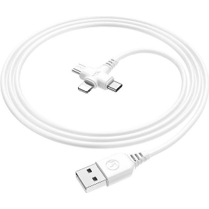 LAMTECH 3 IN 1 CHARGING USB CABLE TO TYPE-C/LIGHTNING/MICRO USB 1M WHITE LAM113102