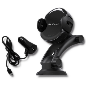 QOLTEC 51219 INDUCTION WIRELESS PRO CAR CHARGER WITH IR SENSORS 15W QC 3.0 USB TYPE-C