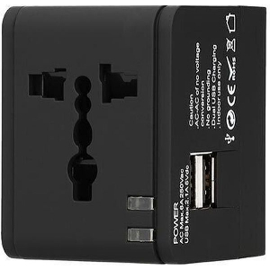 LAMTECH UNIVERSAL TRAVEL ADAPTER WITH 2 USB PORTS AC 6A BLACK LAM113829