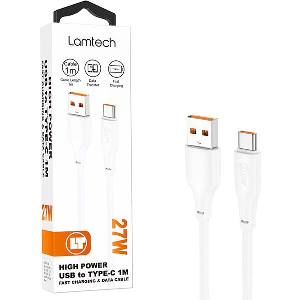 LAMTECH HIGH POWER CABLE USB TO TYPE-C 1M 27W WHITE LAM114512