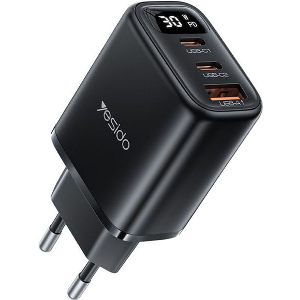YESIDO YC69 DISPLAY 30W 3A WALL CHARGER 1 X USB-A - 2 X USB-C BLACK