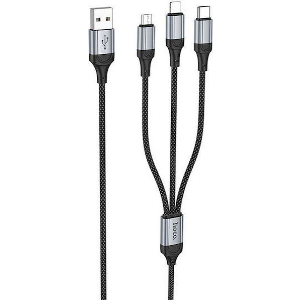 HOCO USB-A TO LIGHTNING / MICROUSB / USB-C CHARGING CABLE X102 3IN1 18W 2A 1M BLACK