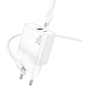 LAMTECH DUAL PORT QC3.0/PD20W CHARGER WITH TYPE-C TO TYPE-C CABLE 60W 1M WHITE LAM980718