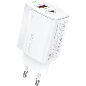 TRAVEL FAST CHARGER FONENG EU66 WITH DUAL OUTPUT USB A & USB C PD QC 20W 3A WHITE