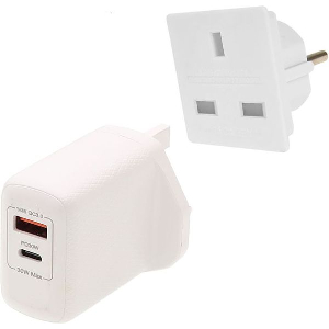 LAMTECH 2-IN-1 EU/UK CHARGER USB QC3.0/TYPE-C WITH ADAPTER 30W LAM980794