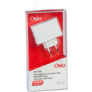 OSIO OTU-385W ΛΕΥΚΟ ΔΙΠΛΟΣ ΦΟΡΤΙΣΤΗΣ ΡΕΥΜΑΤΟΣ ΜΕ 2 USB ΚΑΙ LED 5 V 1000 / 2100 MA