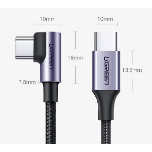 UGREEN TYPE-C TO TYPE-C CABLE US255 ANGLED 60W 3A 1M GREY