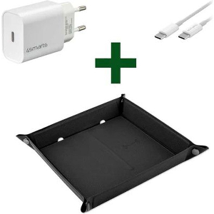 4SMARTS POCKET TRAY ORGANIZER WITH WIRELESS CHARGER 15W + TRAVEL CHARGER TYPE-C CABLE BLACK