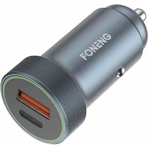 CAR FAST CHARGER FONENG C16 WITH DUAL OUTPUT USB A & USB C 30W GREY