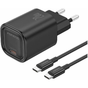 TRAVEL FAST CHARGER FONENG EU69 WITH OUTPUT USB C PD 20W & USB C TO USB C CABLE BLACK