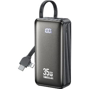 POWER BANK 10000MAH PD 35W WK WP-61 2 PORTS WITH CABLE USB-C/LIGHTNING BLACK